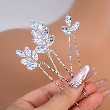 CZ Leafy Tails Set of 3 Hair Pins , Swarovski Hair pins Set, Bridal Hair Accessories, Gift For Her